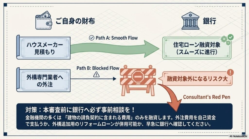 外注するとローン対象外になるリスクと銀行への事前相談