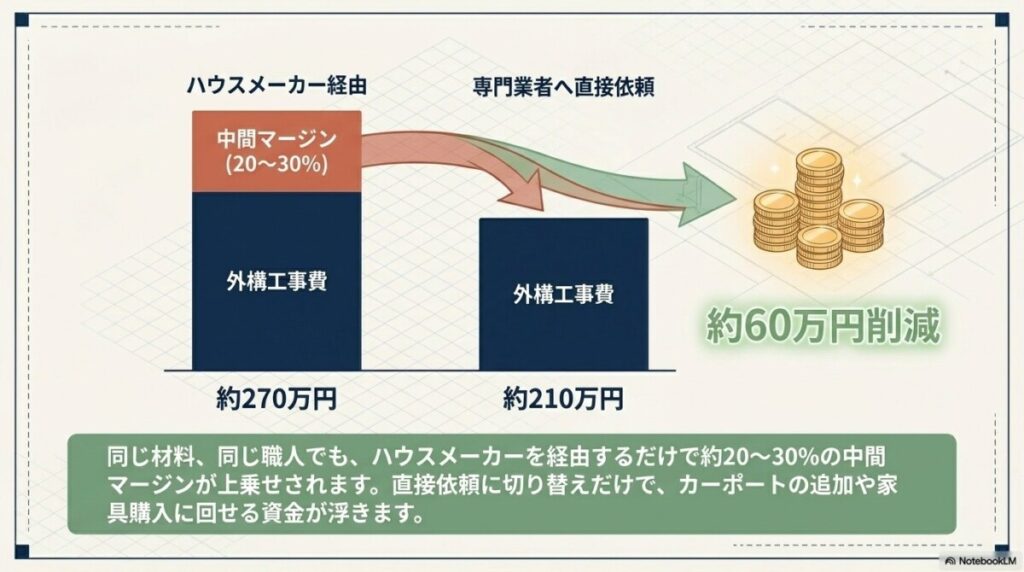 ハウスメーカーの外構見積もりを断るだけで費用が下がる？マージンカットの事実