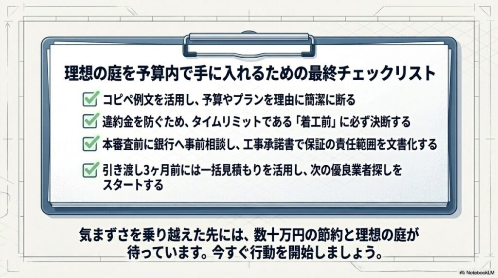まとめ：外構見積もりの正しい断り方とローン対策で理想の庭を手に入れよう