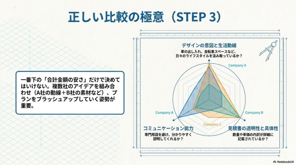 外構相見積もりのやり方 STEP3：外構見積書とプラン（図面・パース）の比較