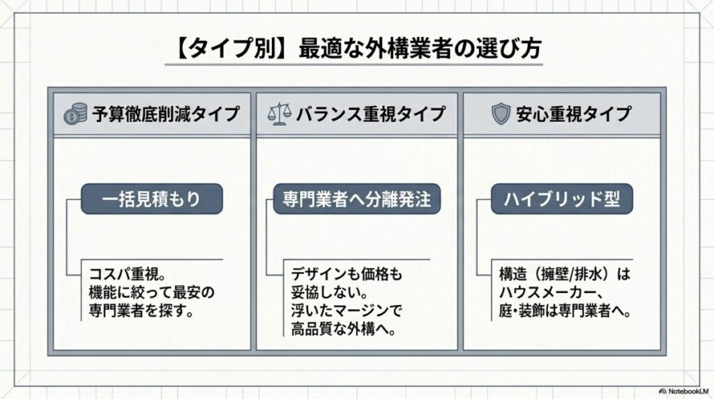 【タイプ別シミュレーション】異なる視点で選ぶ！相見積もりと外構業者の選び方