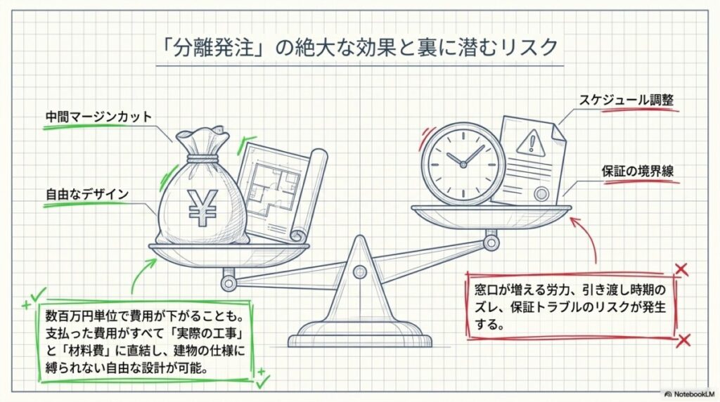 専門業者への「分離発注」で安くする！デメリット（住宅ローン・保証）とその解決策