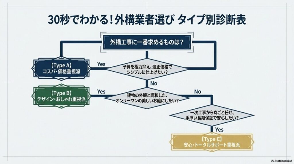 愛知県の外構業者選びで迷ったら？30秒でわかるタイプ別診断