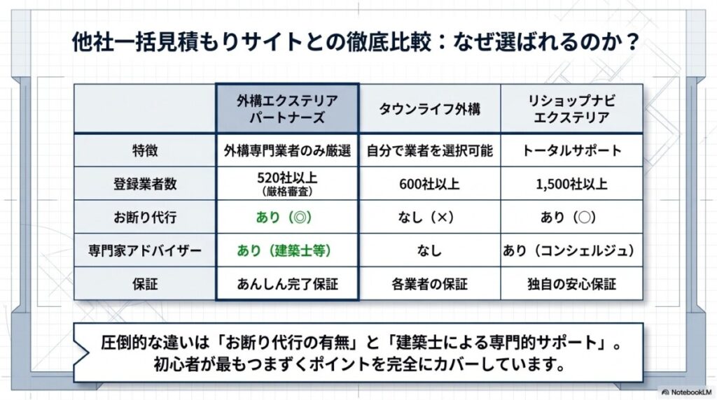 他の一括見積もりサイトと外構エクステリアパートナーズを徹底比較！