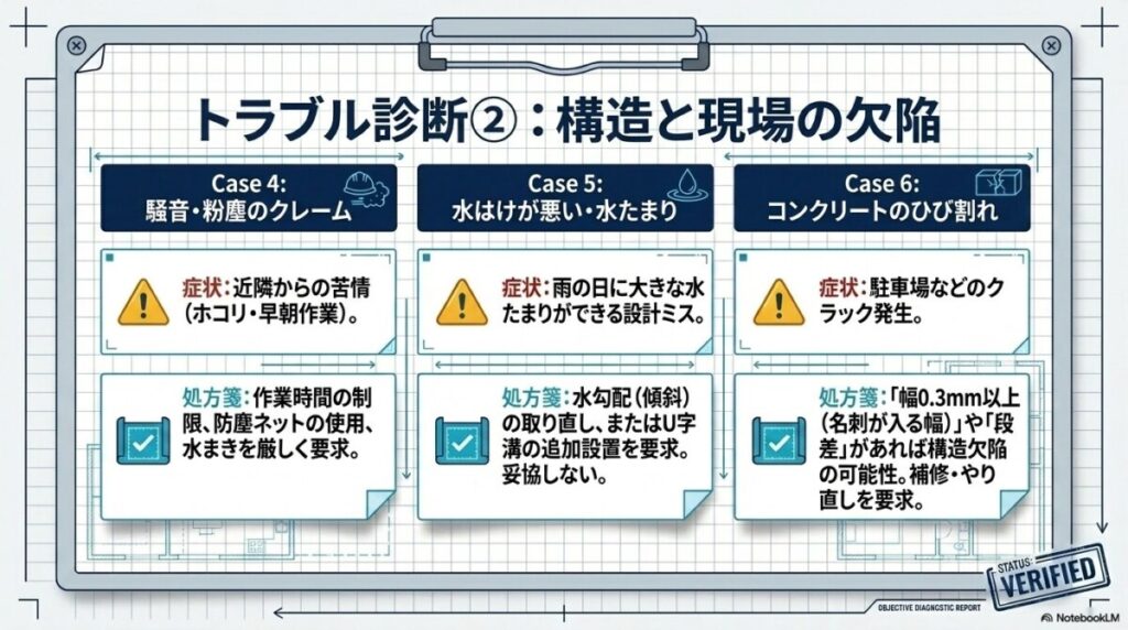事例4：騒音や粉塵など近隣住民からのクレーム