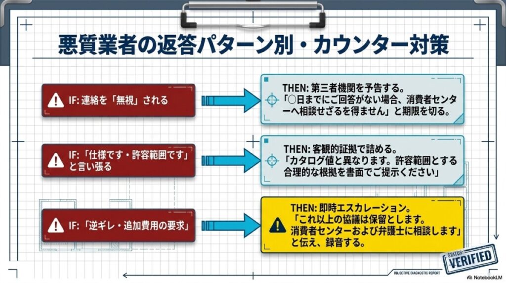 IF：業者が連絡を「無視」した場合のTHEN（対処法）