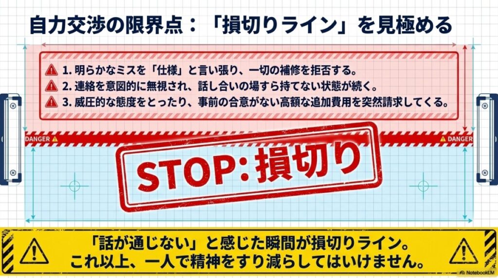 自力交渉の損切りラインとトラブル進行度別の第三者機関エスカレーション