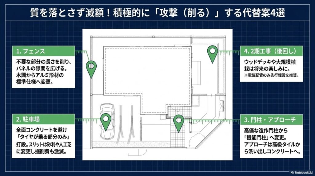 質を落とさず外構工事を減額！積極的に「攻撃（削っていい部分）」する代替案4選