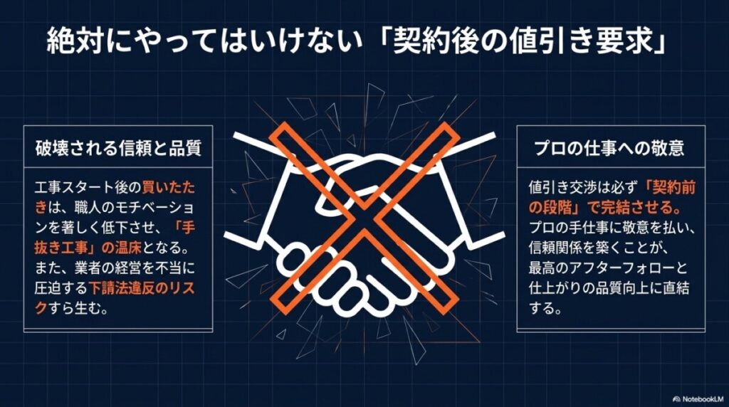 契約後の追加工事での値引き要求はNG？信頼関係を壊す過度な買いたたき
